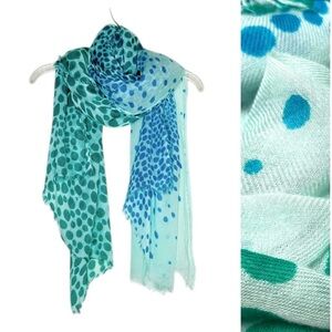 Scarf Green Blue Dot Lightweight Raw Frayed Edge